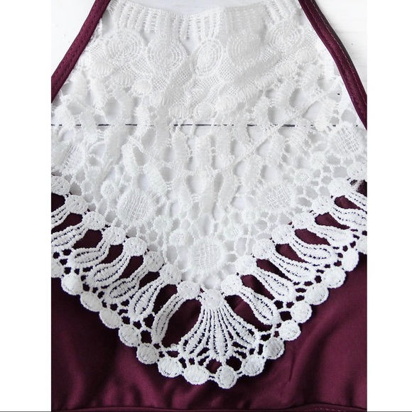 Burgandy Lace Detail Halter Top Bikini - Picture 8 of 8